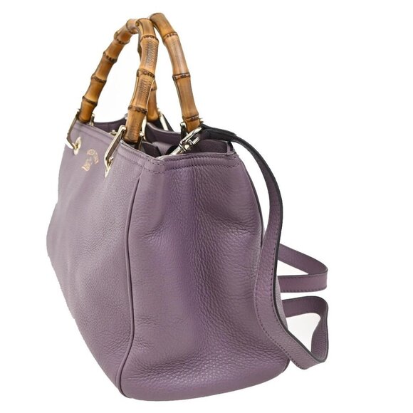 GUCCI Logos Bamboo Shopper 2Way Hand Shoulder Bag Purple Gold Italy 76FB780 - Picture 2 of 14